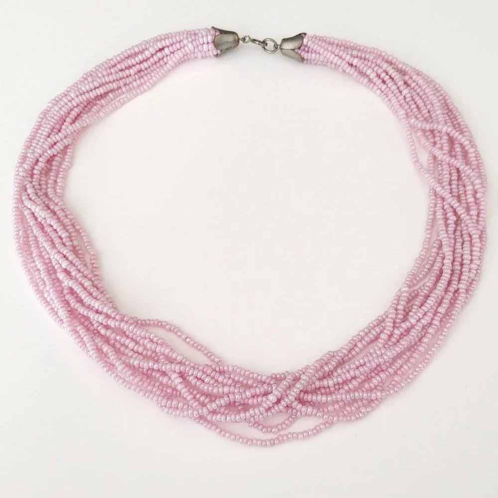 Ballet pink multi strand seed bead necklace